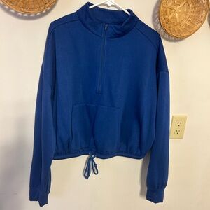 Quarter zip crop sweater bright blue with draw string bottom from just fab XL